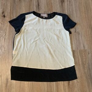 Vintage Space Style Concept Cream Black Hi Low Blouse Made in Italy Size 46 Euro